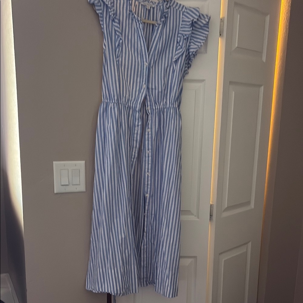 Blue and White Tie Front Maxi Sundress